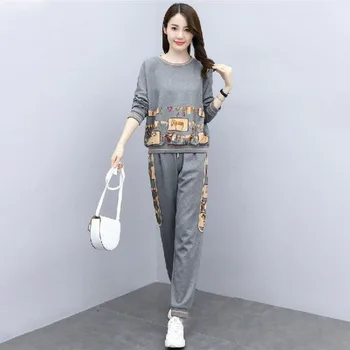 Femei Sport de Agrement Costum 2022 Vara Noi coreeană Stil de Moda de Imprimare Vrac Culturilor Topuri Pantaloni 2 Două Piese Set Trening Femei