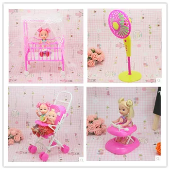 Transport gratuit,papusa mobila pat + Carucior + Walker + frumuselu 4 set papusa cu accesorii pentru Papusa Barbie,fata casă de joacă