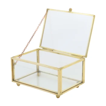 Retro transparent de sticlă dreptunghiulară de metal cutie de bijuterii decor umbra cutie de bijuterii suvenir de depozitare decor vitrina