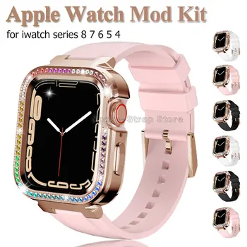 Diamant de lux Cazul Curea pentru Apple Watch 8 7 41mm Trupa Mod Kit Set Cauciuc Ramă de Metal de Acoperire pentru iWatch Serie SE 6 5 4 40mm