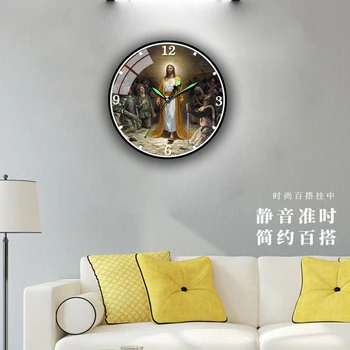 Hristos Acrilice Ceas De Perete Cu Indicator Luminos De Rugăciune Creștină Home Decor Design Modern Tăcut Ceas Religioasă Catolică Cadou