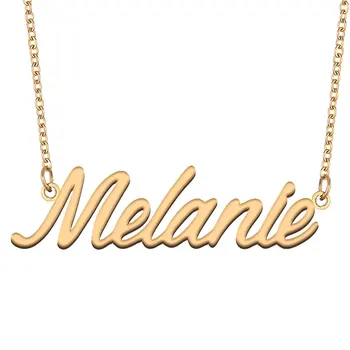 Melanie Plăcuța Colier pentru Femei Bijuterii din Otel Inoxidabil Placat cu Aur Numele Lanț Pandantiv Femme Mame Prietena Cadou
