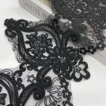 Delicat 1Yard Black Sequin Cocoșului Tesatura Flori Venise la Veneția Plasă de Dantelă Asieta Aplicatiile Ambarcațiuni de Cusut pentru Nunta Dec. 24cm larg