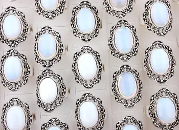 Loturi en-gros 12buc Mare de Opal Piatră de Argint Placat cu Inel de Cocktail Bărbați Femei Nunta Petrecere Valentine Cadou Bijuterii de Moda GRATUIT