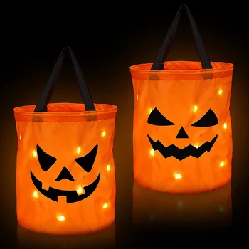 Lumina LED-uri de Dovleac de Halloween Bomboane Mari Pungi Pliabil Truc sau Trata Găleată Coș Cadou Cutie de Depozitare pentru Copii, Petrecere Copii