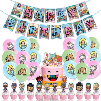 Joc Tocas Viața Lumii Happy Birthday Party Consumabile Balon Latex Banner Fată Băiat Tort Fân Decorare Fotografie Prop Copil De Dus