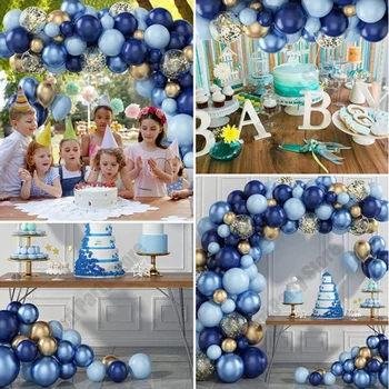 Albastru Metalizat Ghirlanda Baloane Kit De Aur Confetti Băiat Adult Balon Arc De Ziua Copilului Duș Petrecere De Nunta Decoratiuni