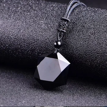 Negru Obsidian Șase Stele Norocos Amuleta de Dragoste Colier Pandantiv de Piatra Naturala pentru Femei Barbati Iubesc Pendul Cristal Bijuterii 2019