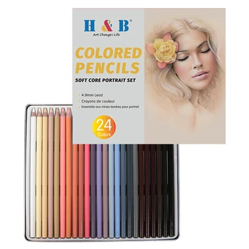 H&B Premium Creioane Colorate Set 24 Culori Ton de Piele de Desen, Creioane de Artă pentru Copii, Adulți Colorat Portrete Skintone