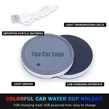 Rotund Logo-ul Auto Reîncărcabile LED Cupa Mat Pad roller-Coastere Auto Decor Interior 7 Culori Logo-ul Auto Led Atmosferă de Lumină Cupa Mat