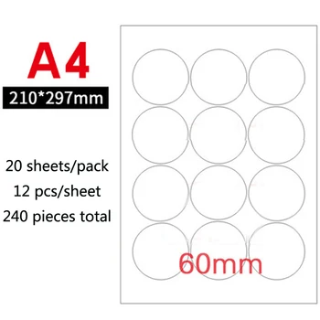 A4 Rotund Alb Alb/ Kraft Autocolant, Imprimare Etichete Goale de Etanșare pentru Imprimante sau Scrisul cu Diametrul de 2,5 cm 3 cm 4 cm 6 cm