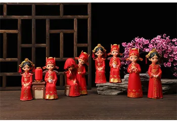 Livrare gratuita Roșu Elegant Tradițională Chineză Stil Mireasa si Mirele Nunta Tort Fân Figurine, cadouri de nunta favoruri