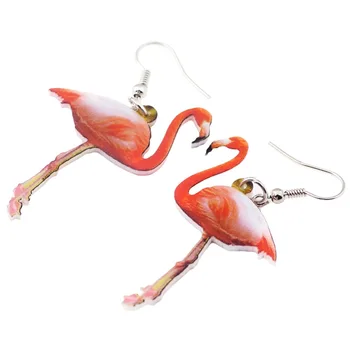Bonsny Acrilice Model Flamingo Bird Picătură Cercei Legăna Timp Mare Elegant Animal De Bijuterii Pentru Femei Fata Cadouri Accesorii De Petrecere