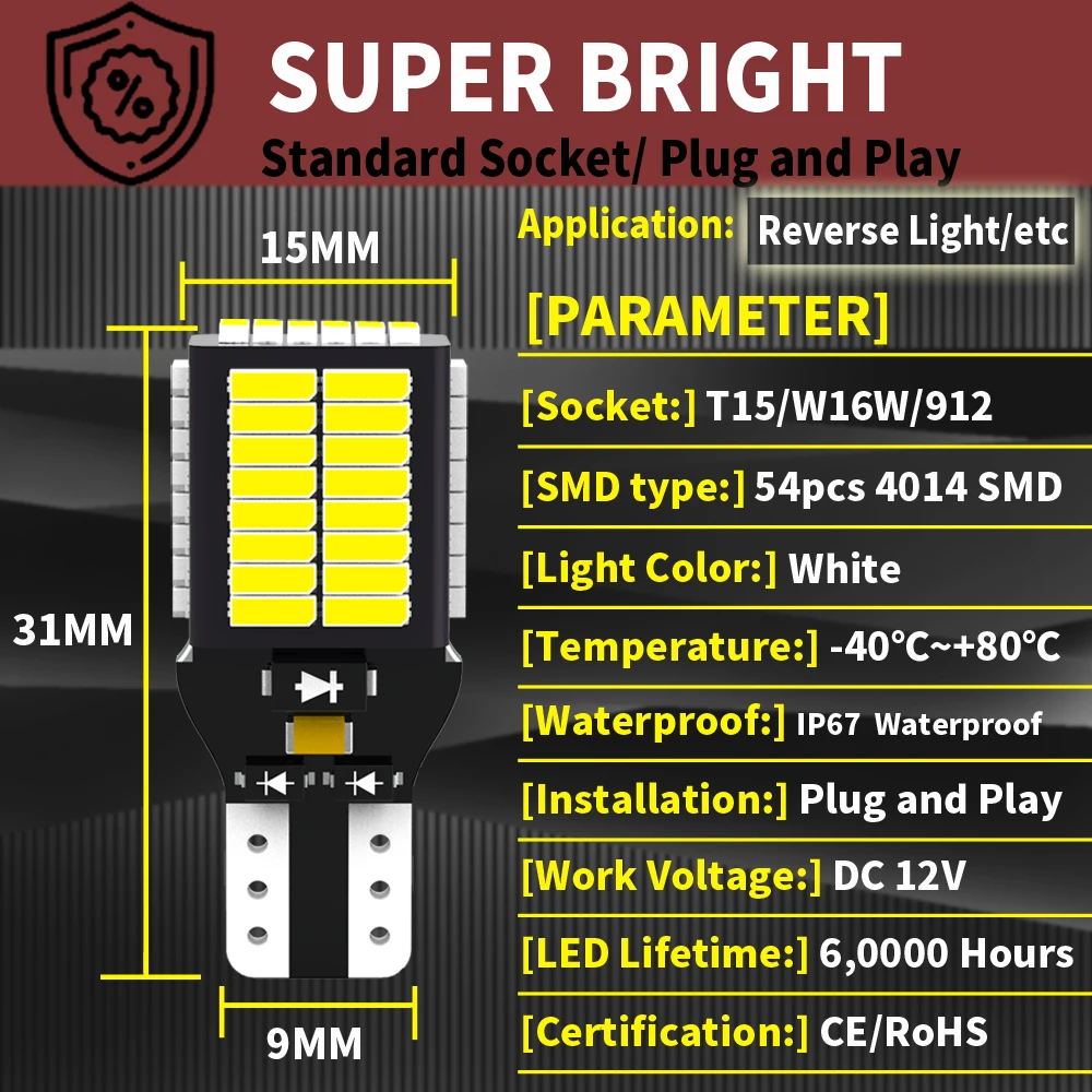 1X T15 LED Bulb W16W T10 W5w LED Signal Light Canbus No Error High Power  Super Bright White 4014 SMD DC 12V Car Turn Back Lamps - China Rear Light,  Brake Light